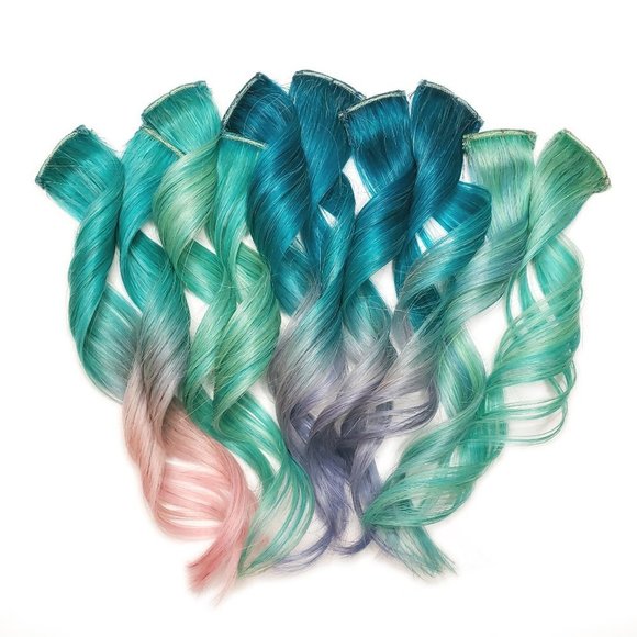 Pastel mermaid clip in real human hair extensions